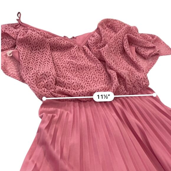 VINTAGE 70’s dusty pink Bridesmaid Maxi Dress with pleats & crochet size 8 - Picture 8 of 10